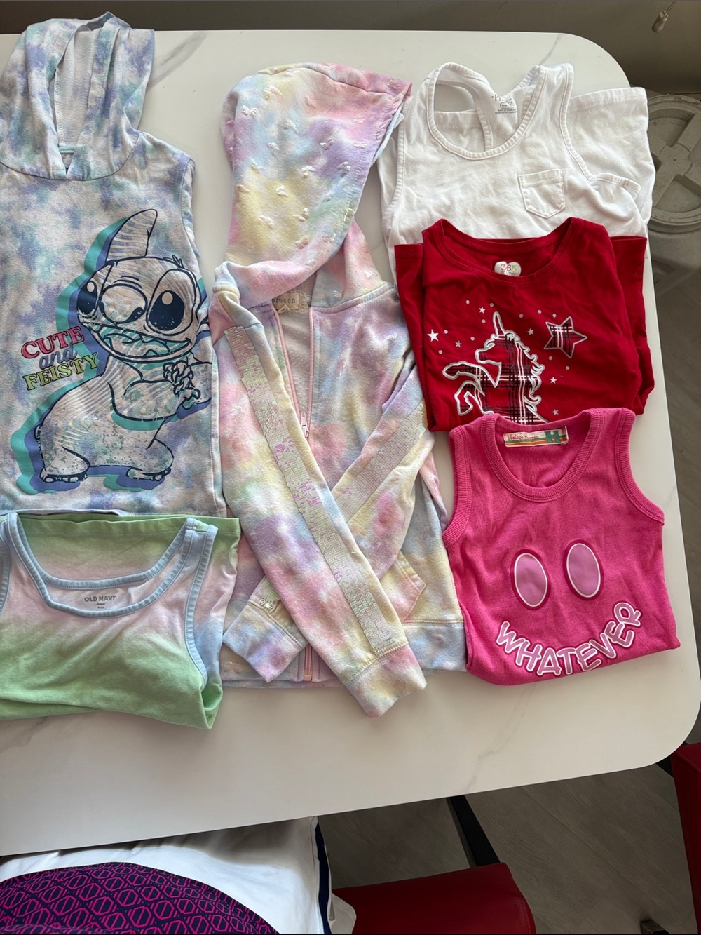 Girls Multi-Color Tie-Dye Hoodie & Tank Top Bundle - White, Red, Pink, Pastel Md